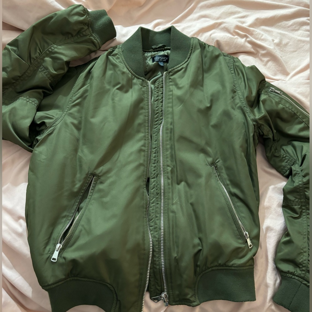 Topshop Bomber Style Jacket (Green) (US 8)